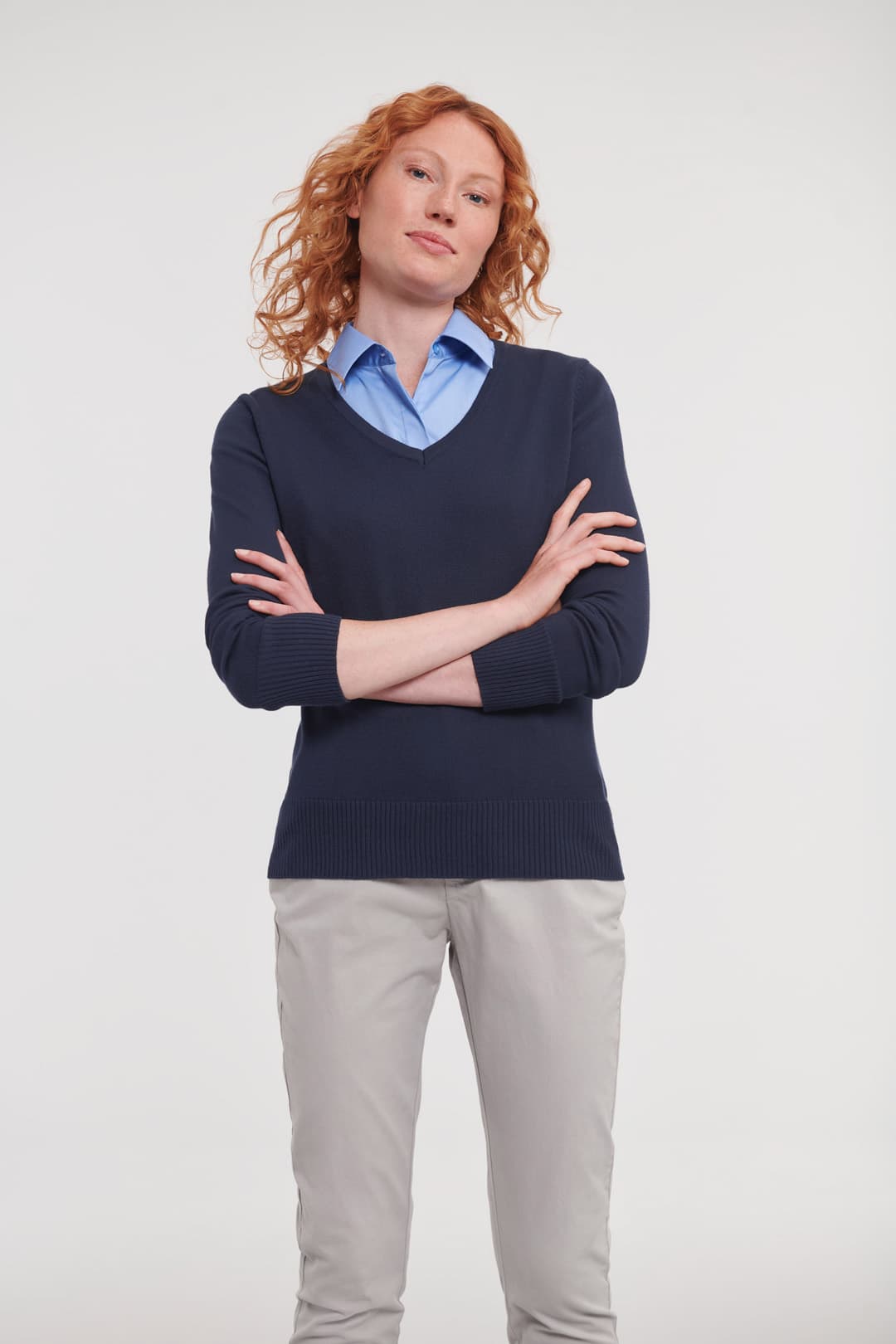 Women's knitted pullover with a V-neck